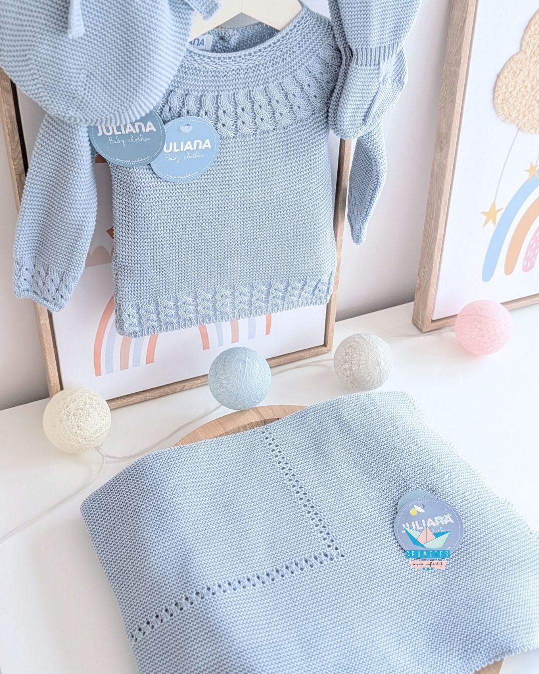 Conjunto bebé polaina Azul Pastel🌷 Colección Tulipán - Juliana