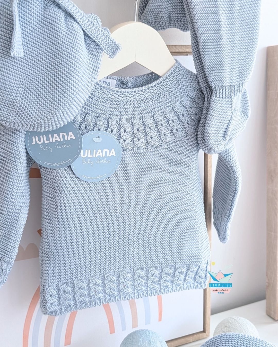Conjunto bebé polaina Azul Pastel🌷 Colección Tulipán - Juliana