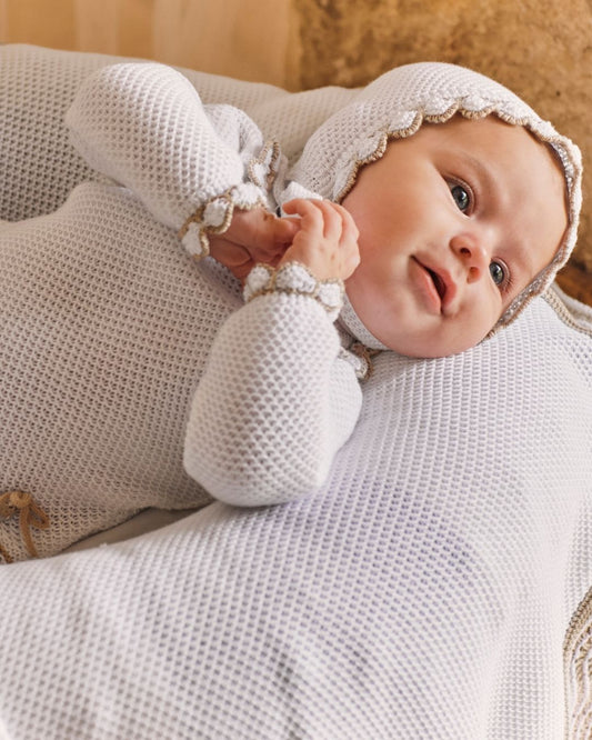 Conjunto bebé polaina BlancoBeig 🍊 Colección Azahar - Juliana