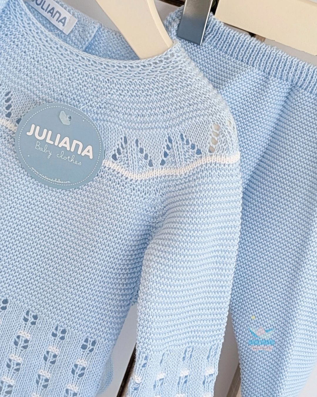 Conjunto bebé polaina Celeste/Blanco 🍊 Colección Mandarina - Juliana