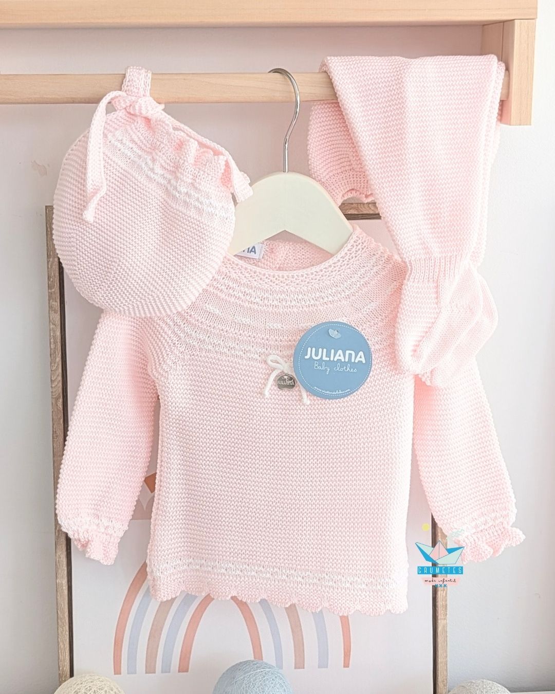 Conjunto bebé polaina RosaBlanco 🍯 Colección Miel - Juliana