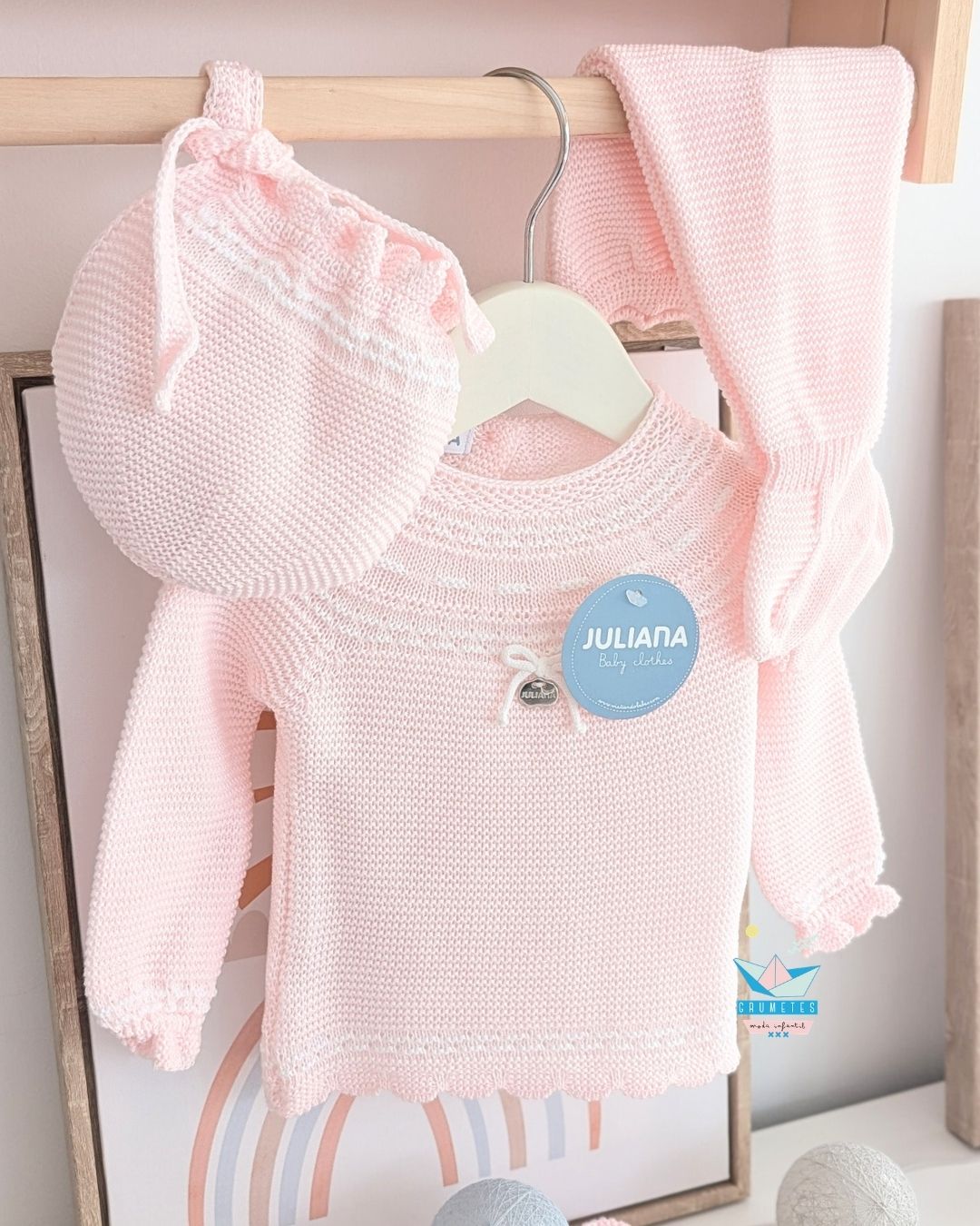Conjunto bebé polaina Rosa/Blanco 🍯 Colección Miel - Juliana