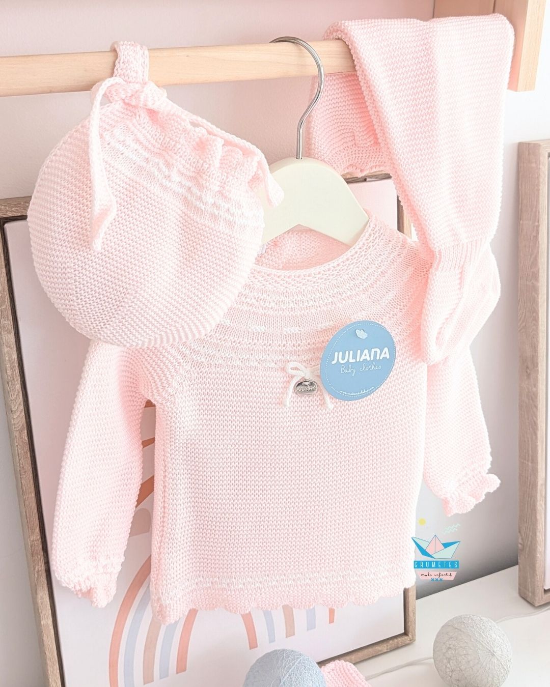 Conjunto bebé polaina Rosa/Blanco 🍯 Colección Miel - Juliana
