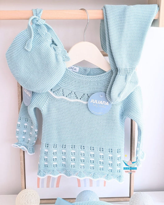 Conjunto bebé polaina Verde AguaBlanco 🍊 Colección Mandarina - Juliana