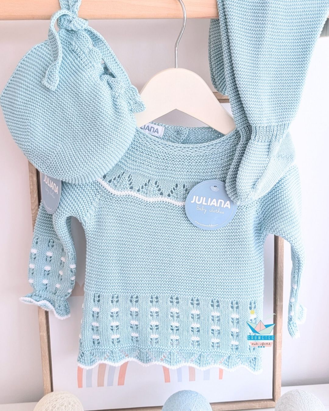 Conjunto bebé polaina Verde AguaBlanco 🍊 Colección Mandarina - Juliana