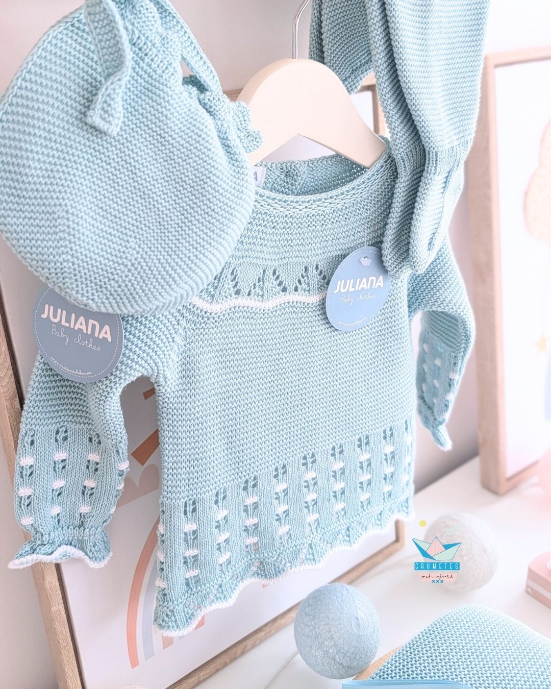 Conjunto bebé polaina Verde Agua/Blanco 🍊 Colección Mandarina - Juliana