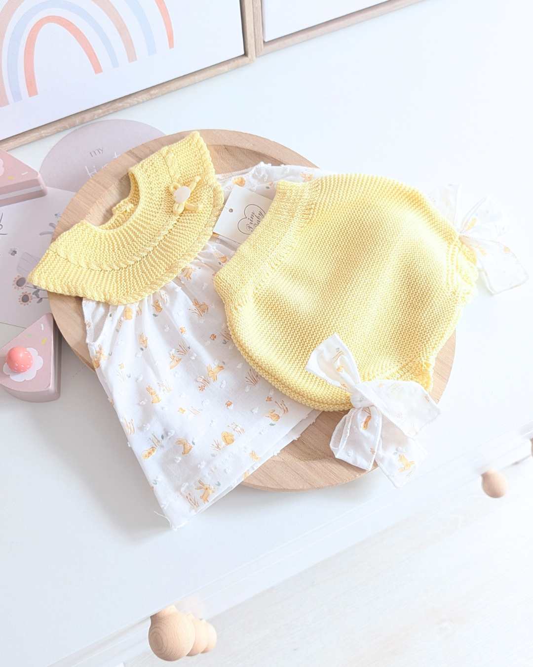 Conjunto Braga y Blusa Conejitos Amarilllo - Primbaby