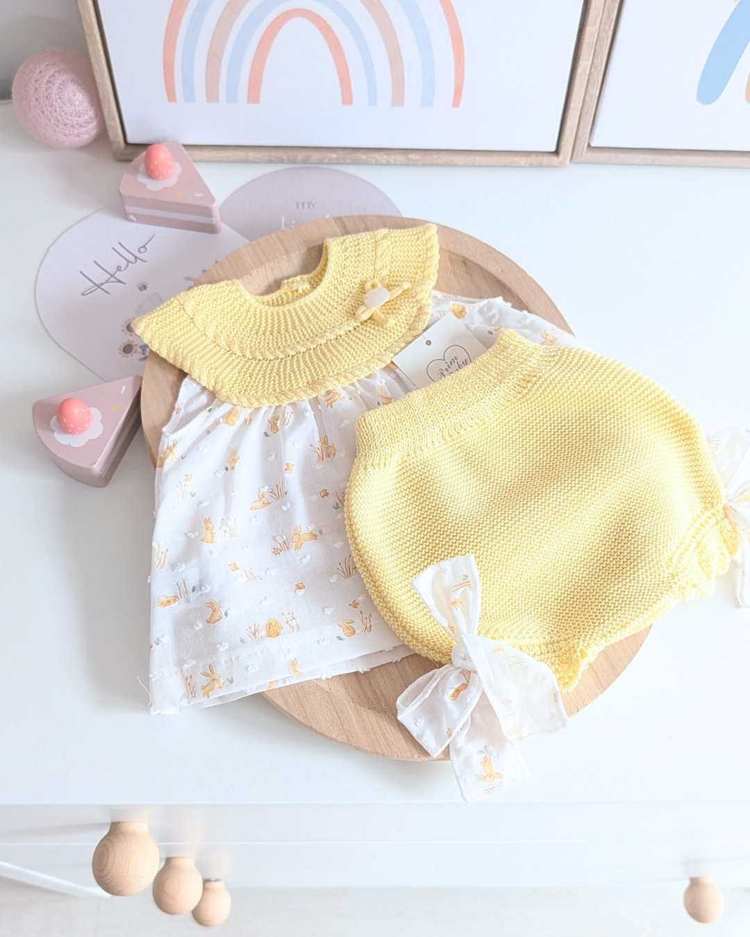 Conjunto Braga y Blusa Conejitos Amarilllo - Primbaby