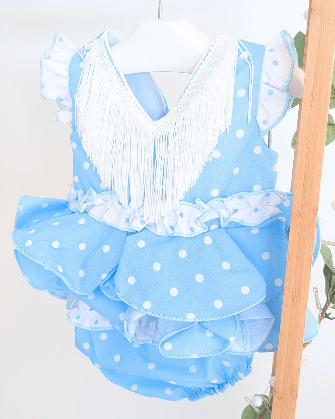 Conjunto flamenca bebé niña con braguita Celeste
