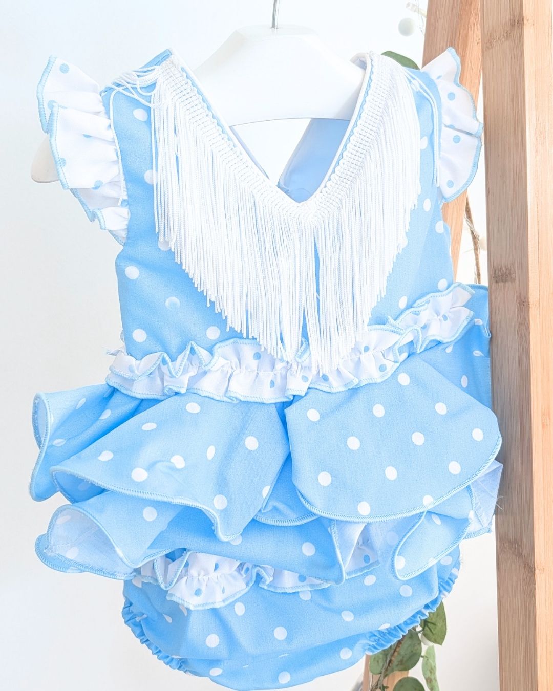 Conjunto flamenca bebé niña con braguita Celeste