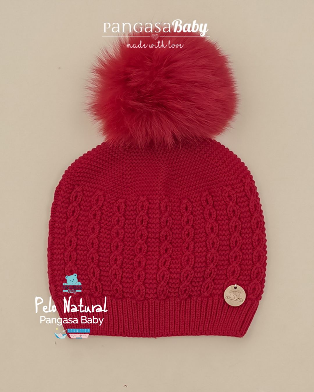 Gorro Ochos Pelo Natural Sintetico Granate - Pangasa Baby