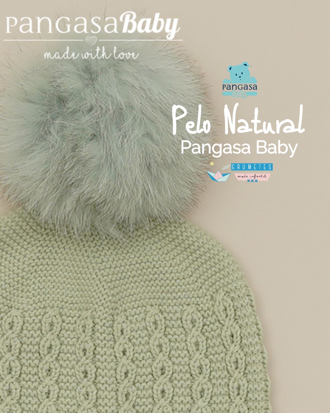 Gorro Ochos Pelo Natural Sintetico Verde Hoja - Pangasa Baby