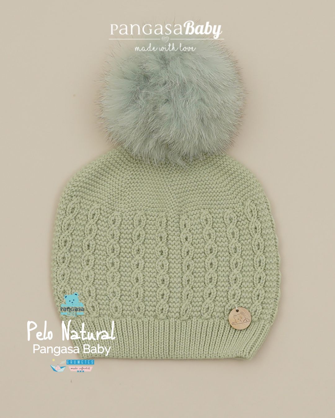 Gorro Ochos Pelo Natural Sintetico Verde Hoja - Pangasa Baby