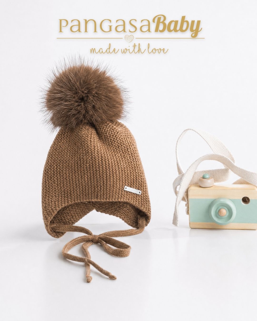 Gorro Orejero Pompón Pelo Chocolatte - Pangasa Baby