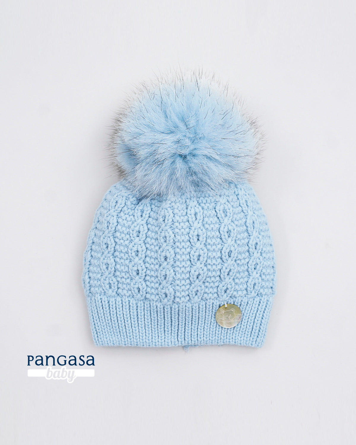 Gorro Ochos Pelo Natural Sintetico Celeste Empolvado - Pangasa Baby