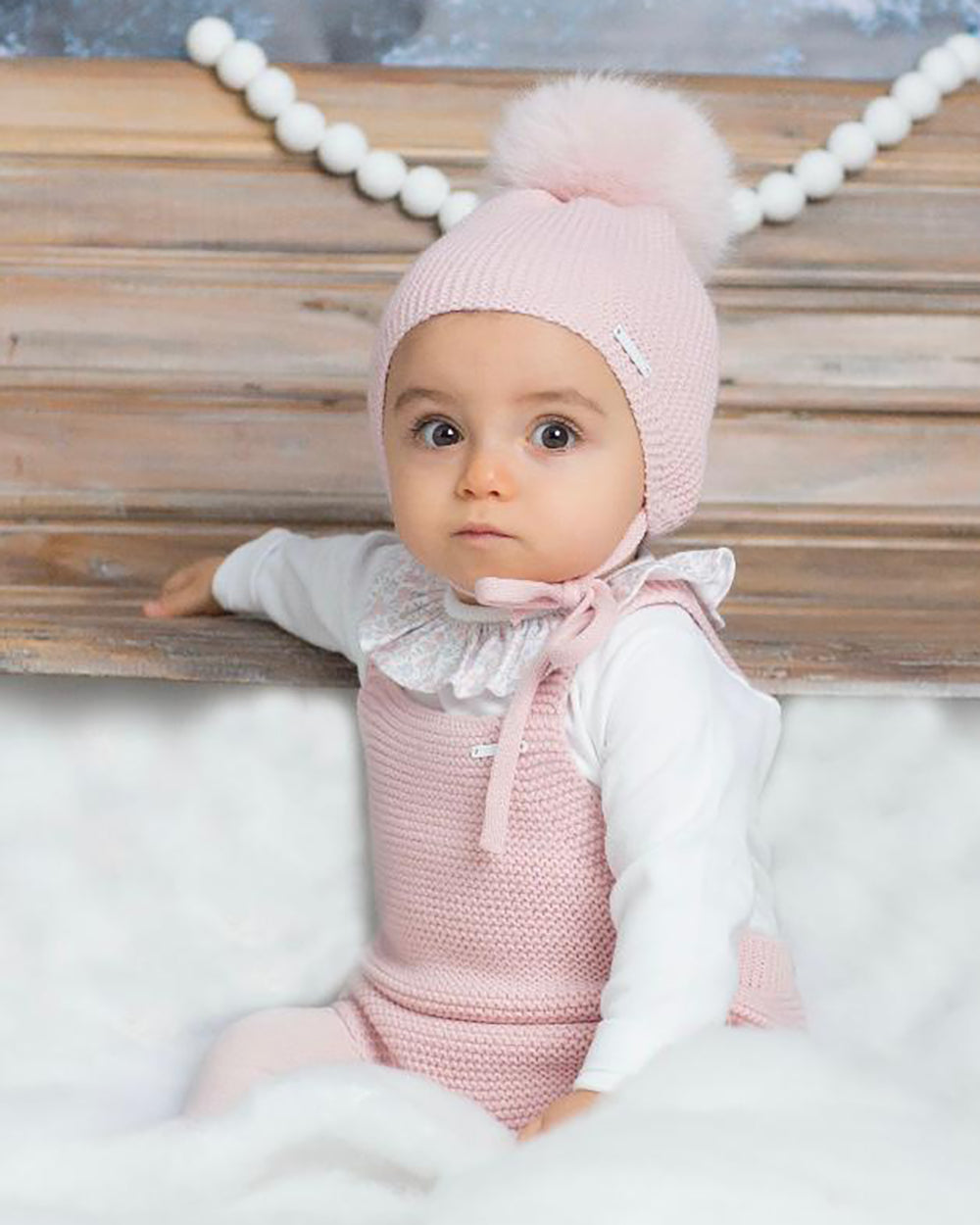 Gorro Pompón Pelo sintetico natural Rosa Empolvado - Pangasa Baby