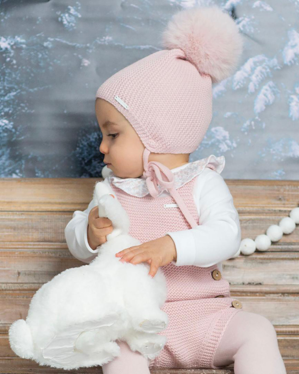 Gorro Pompón Pelo sintetico natural Rosa Empolvado - Pangasa Baby