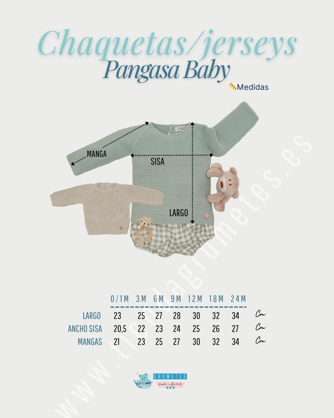 Guía de tallas y medidas Oficial de Pangasa Baby