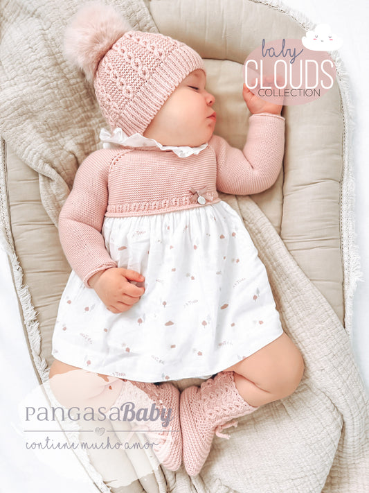 Vestido bebé niña con Braguita Nubes Rosa Empolvado  - Pangasa Baby