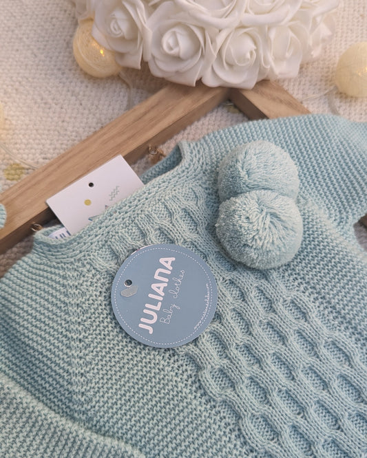 Conjunto Braguita Pompones Verde Agua - Juliana