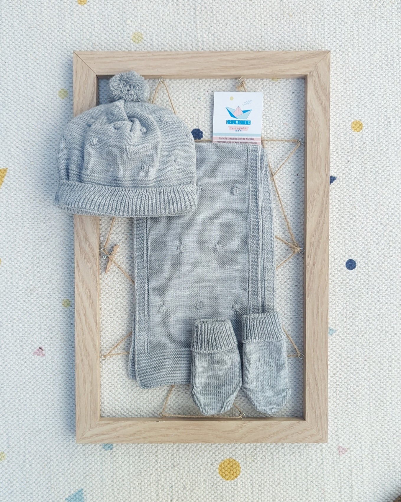 Conj. Bufanda, Gorro y Manoplas Bodoques Gris Claro - Primbaby