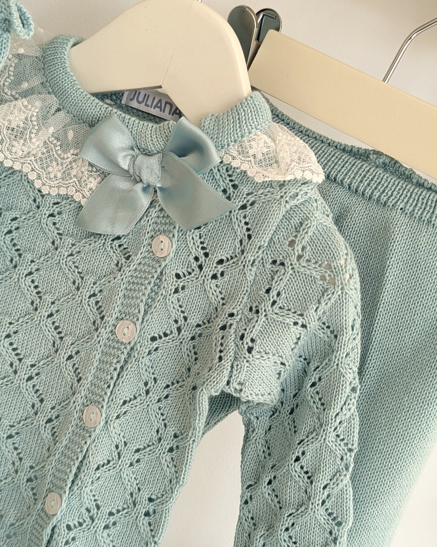 Conjunto Polaina Calado Lazo Verde Agua - Colección Tramontana de Juliana