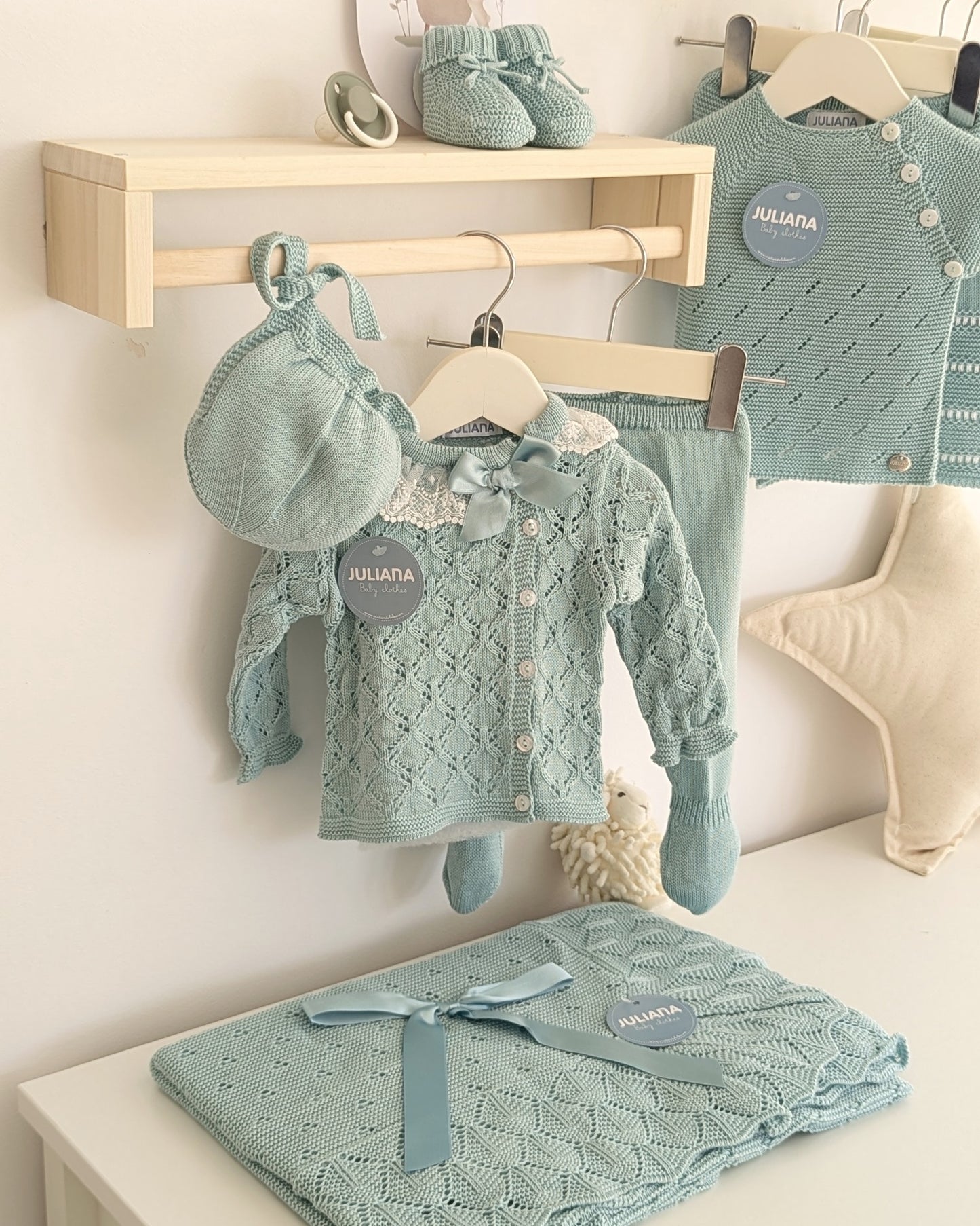 Conjunto Polaina Calado Lazo Verde Agua - Colección Tramontana de Juliana