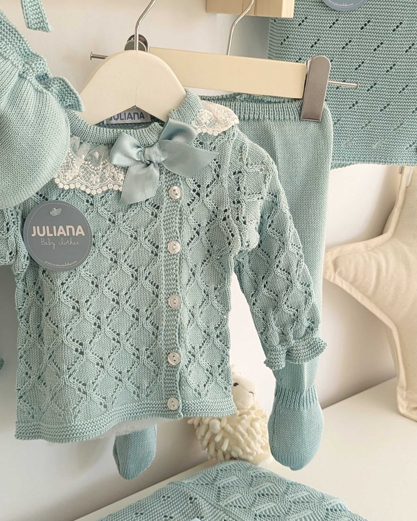 Conjunto Polaina Calado Lazo Verde Agua - Colección Tramontana de Juliana