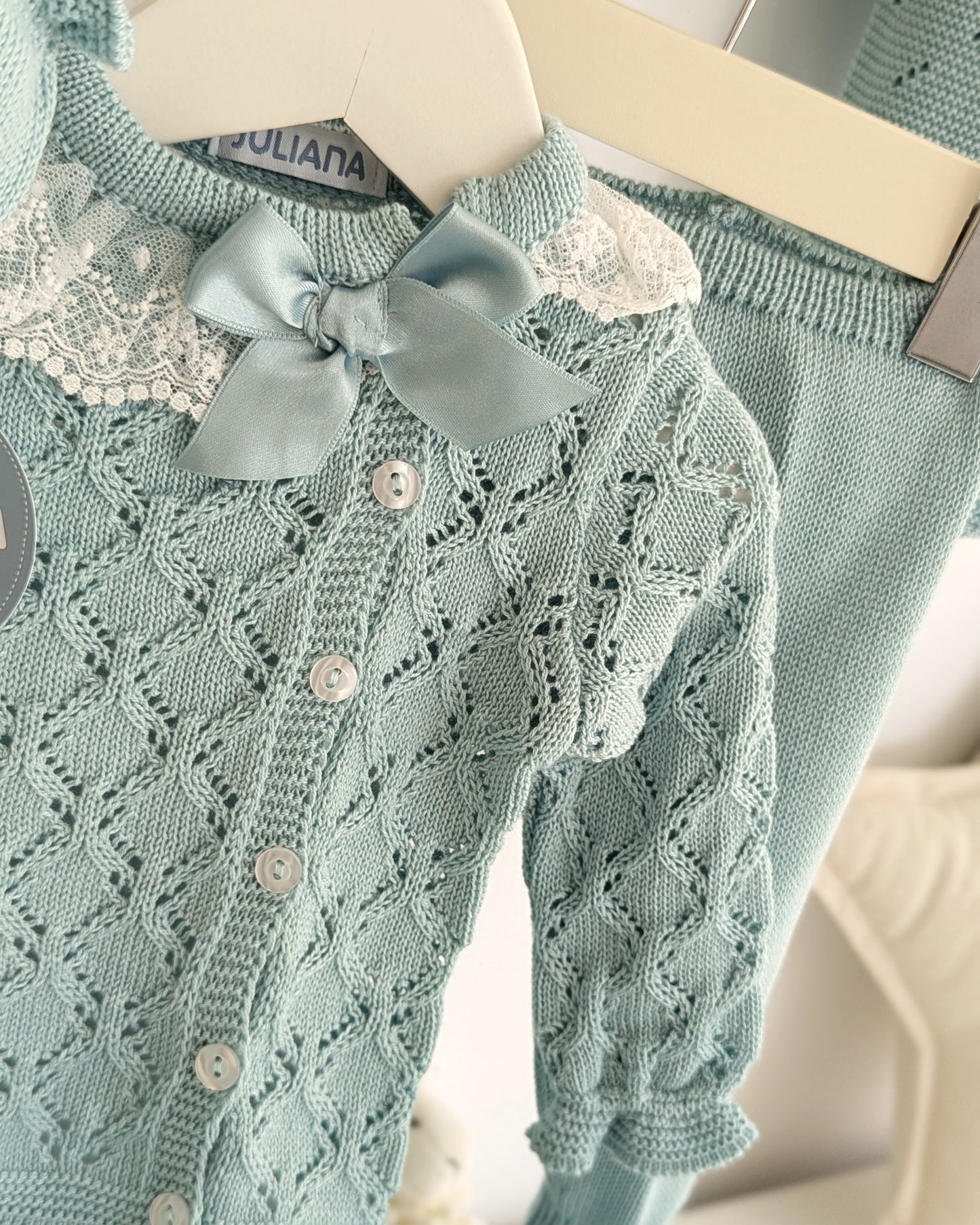 Conjunto Polaina Calado Lazo Verde Agua - Colección Tramontana de Juliana