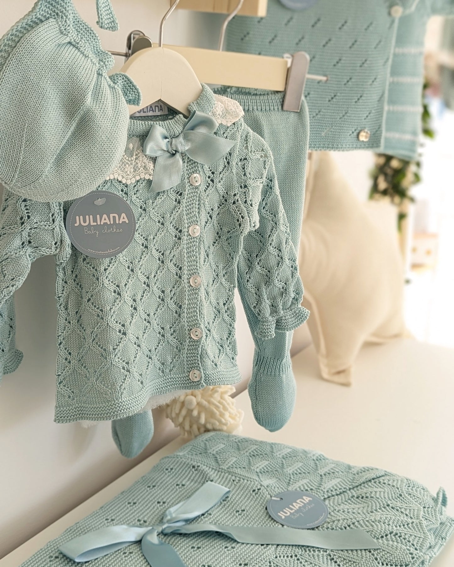 Conjunto Polaina Calado Lazo Verde Agua - Colección Tramontana de Juliana