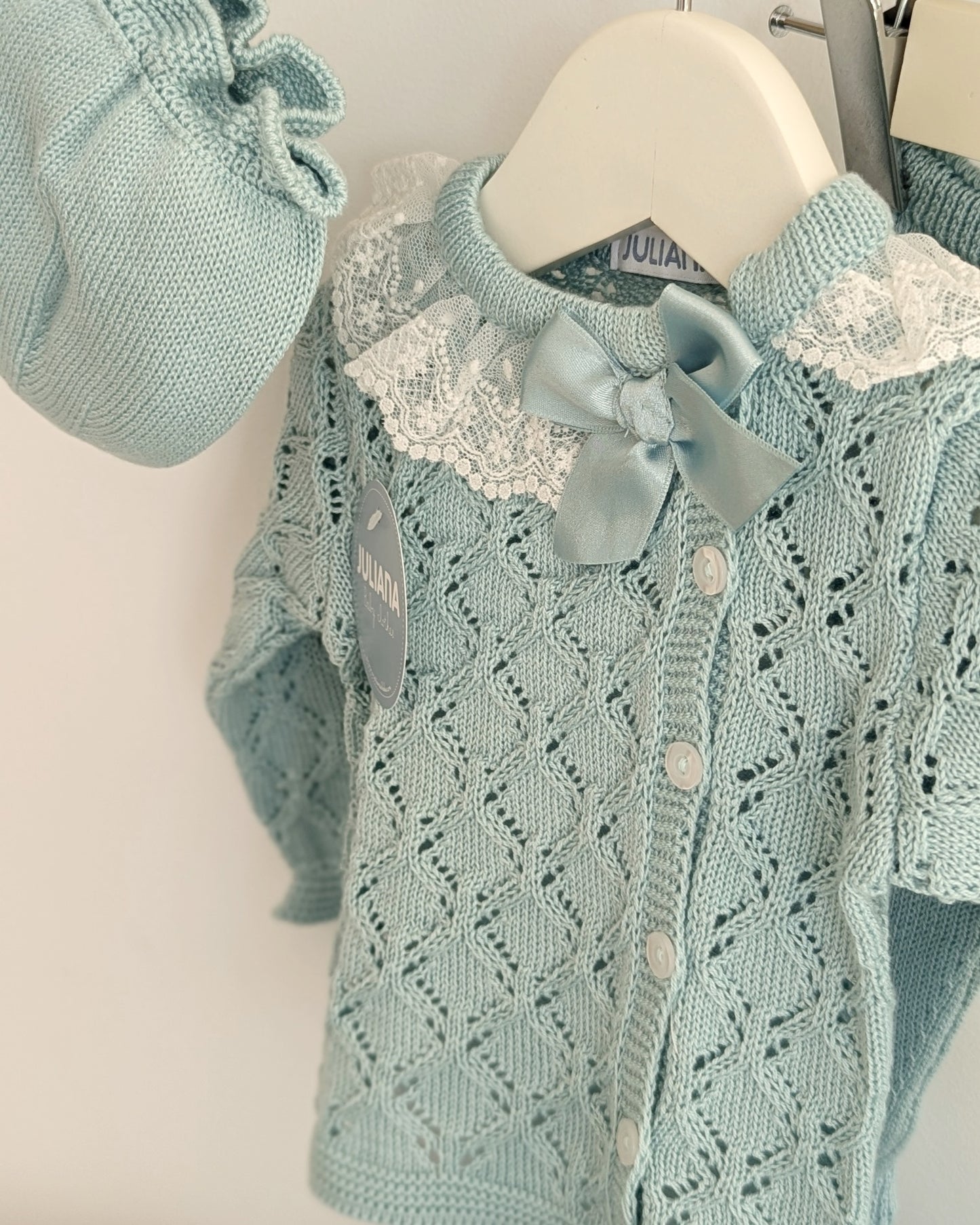 Conjunto Polaina Calado Lazo Verde Agua - Colección Tramontana de Juliana