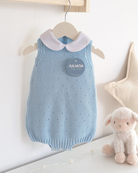 Pelele Punto Cuello Bebé Azul - Juliana