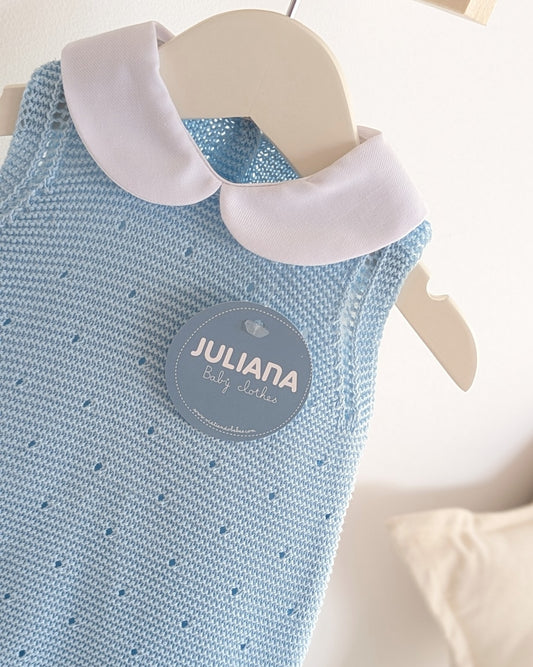 Pelele Punto Cuello Bebé Azul - Juliana