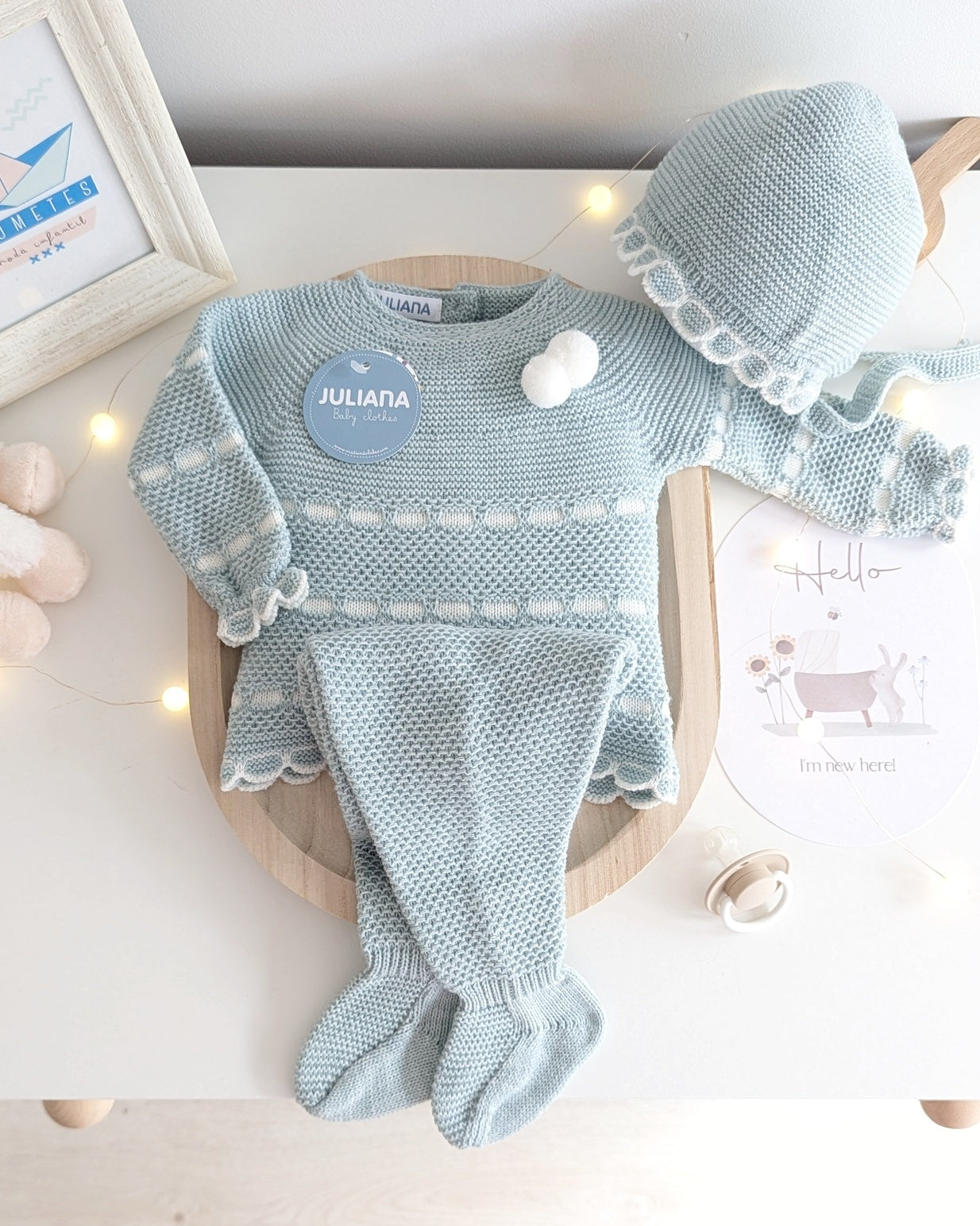 Conjunto Polaina Recogidas Verde Menta y Crudo - Colección Piano de Juliana