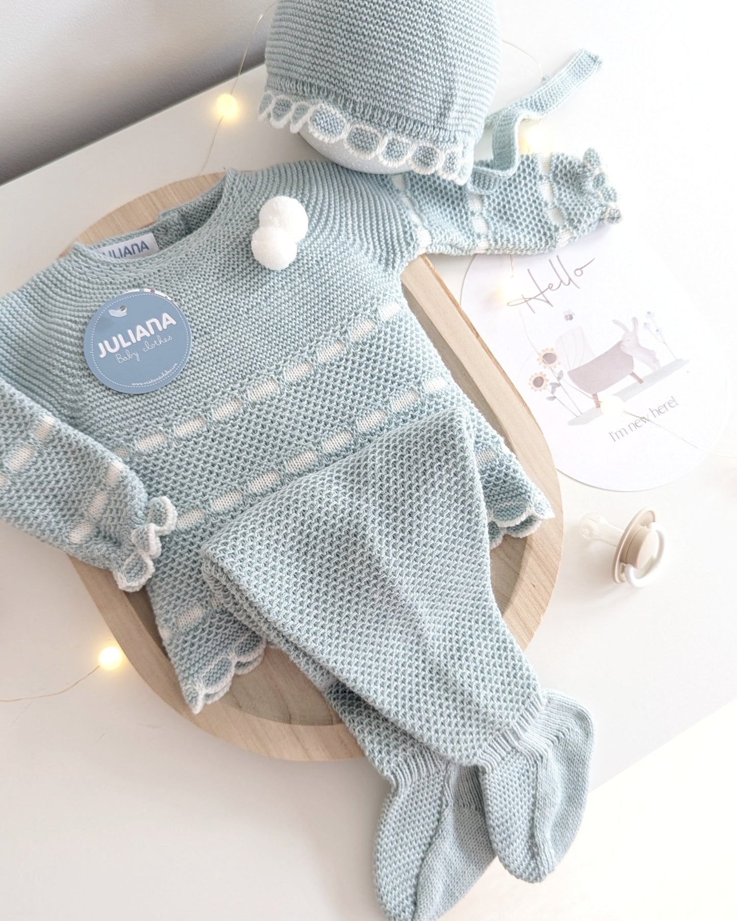 Conjunto Polaina Recogidas Verde Menta y Crudo - Colección Piano de Juliana