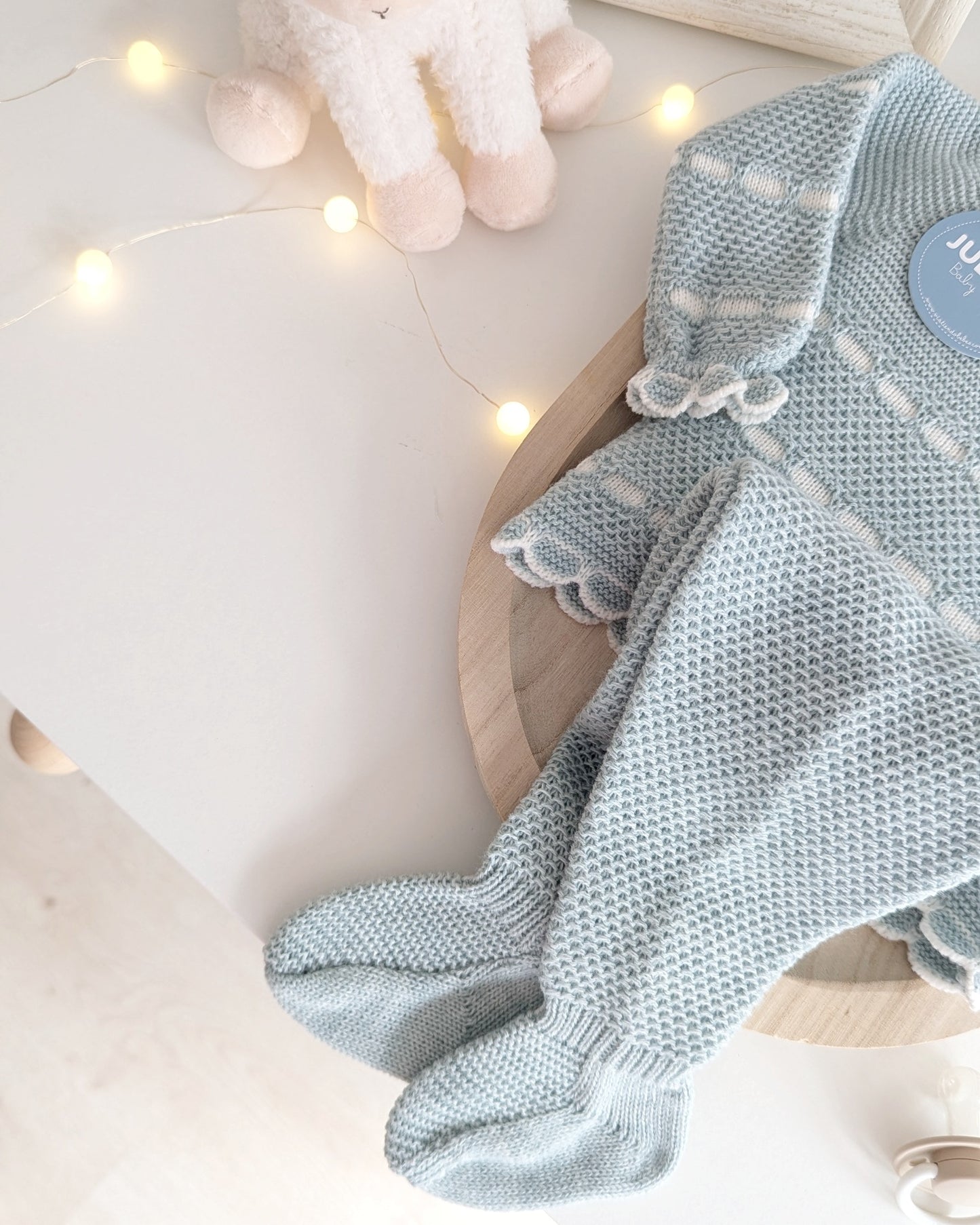 Conjunto Polaina Recogidas Verde Menta y Crudo - Colección Piano de Juliana