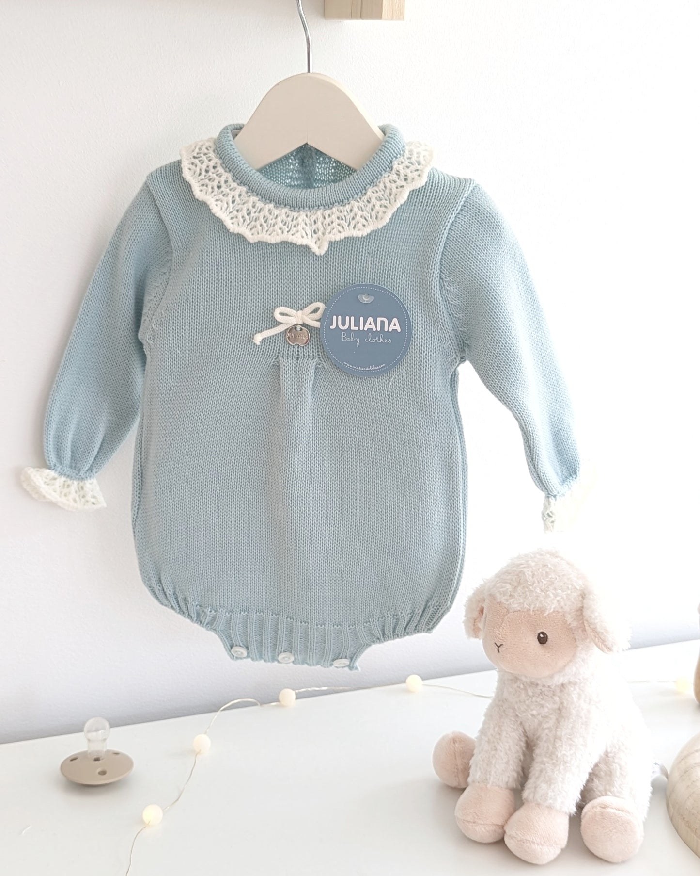 Pelele Punto Volante Calado Verdeagua - Colección Silencio de Juliana