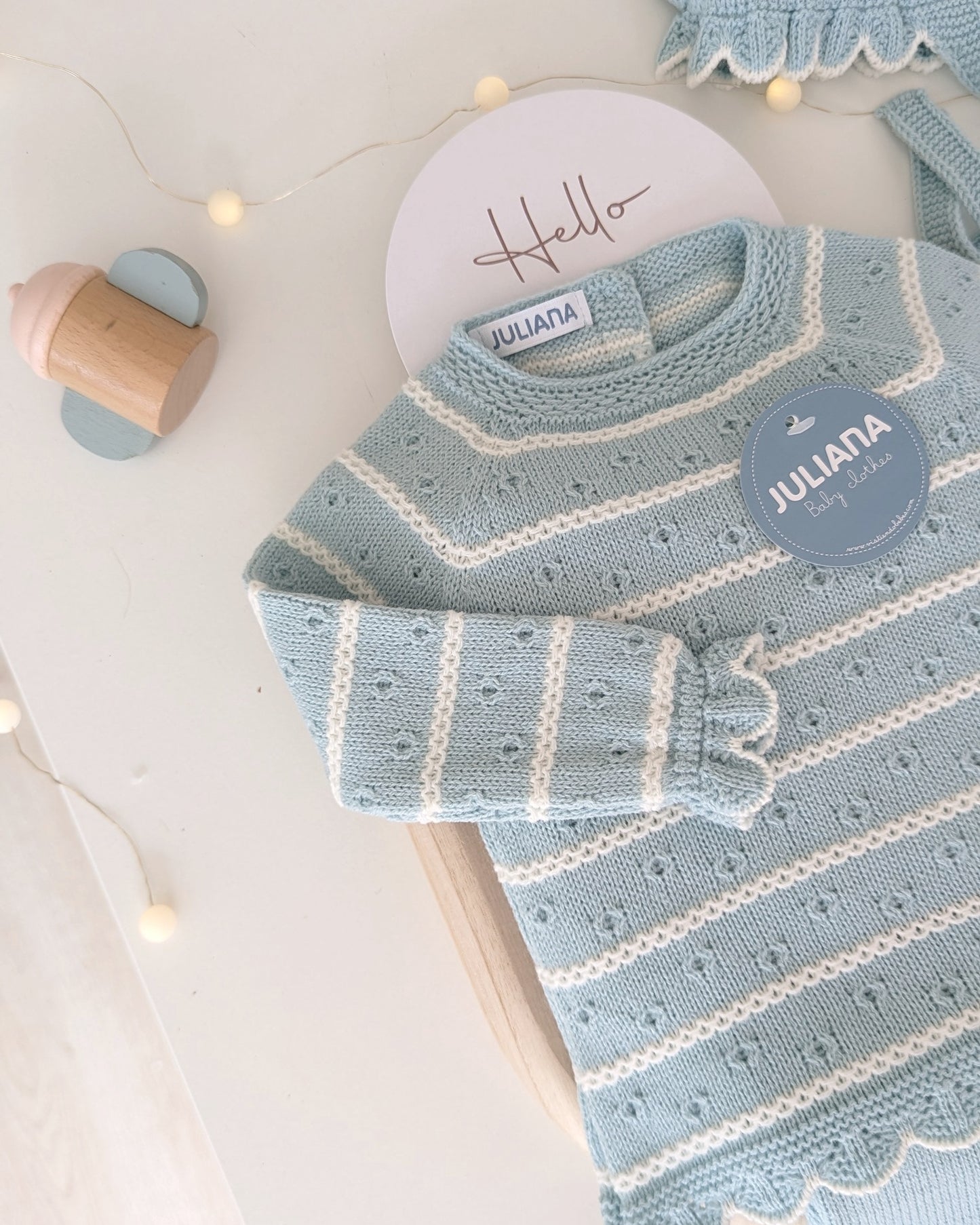 Conjunto Polaina Rayado Trenzas Verdeagua - Colección Leyenda de Juliana