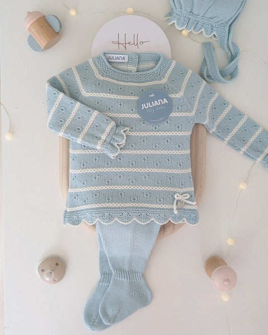 Conjunto Polaina Rayado Trenzas Verdeagua - Colección Leyenda de Juliana