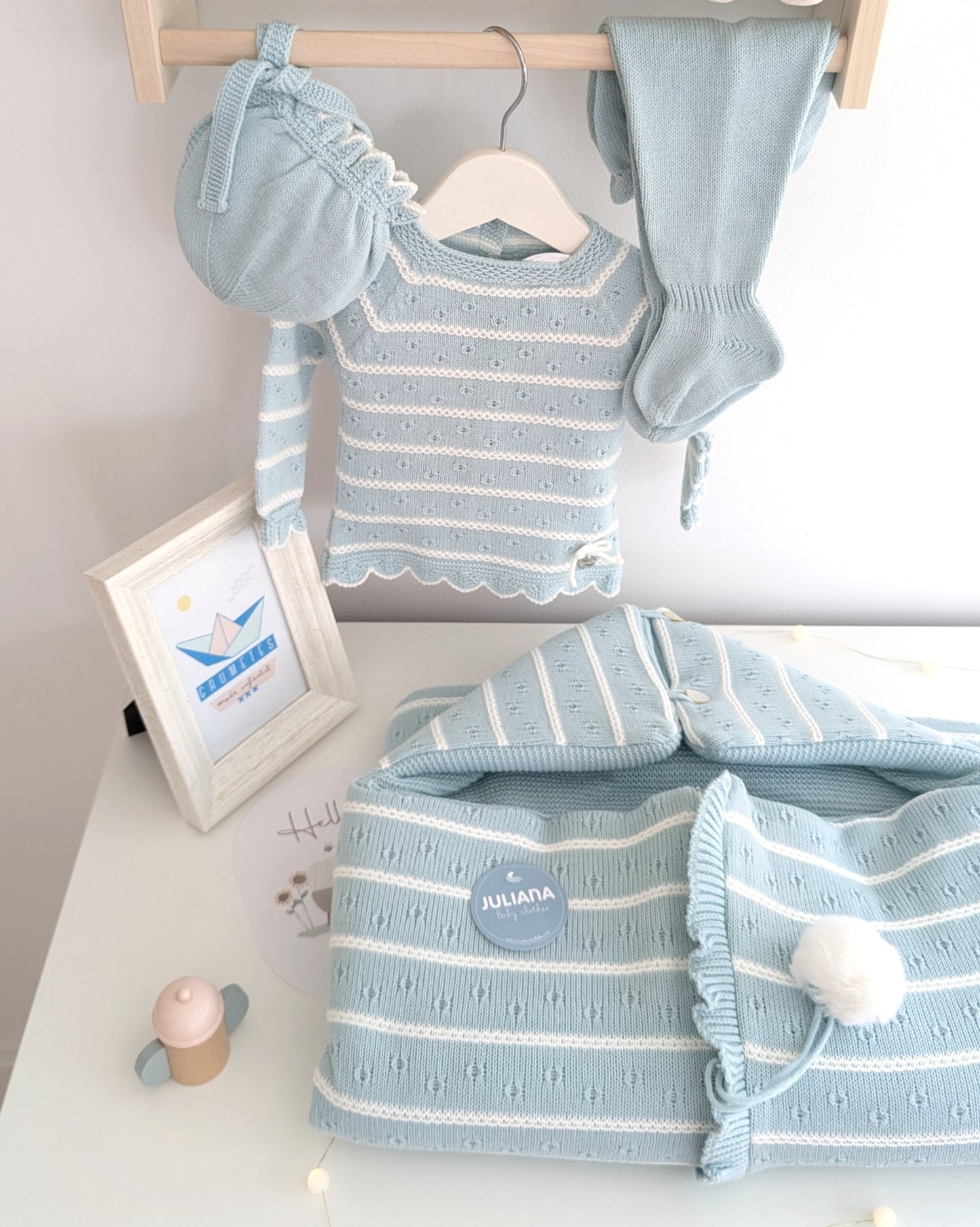 Saco Capucha Rayada Verdeagua - Juliana