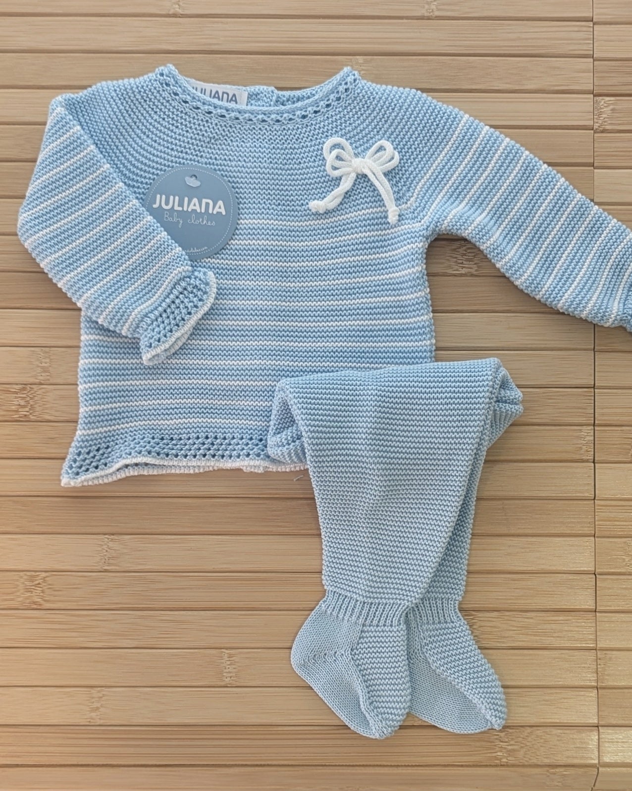 Conjunto Polaina Rayado Lazo Azul - Colección Lebeche de Juliana