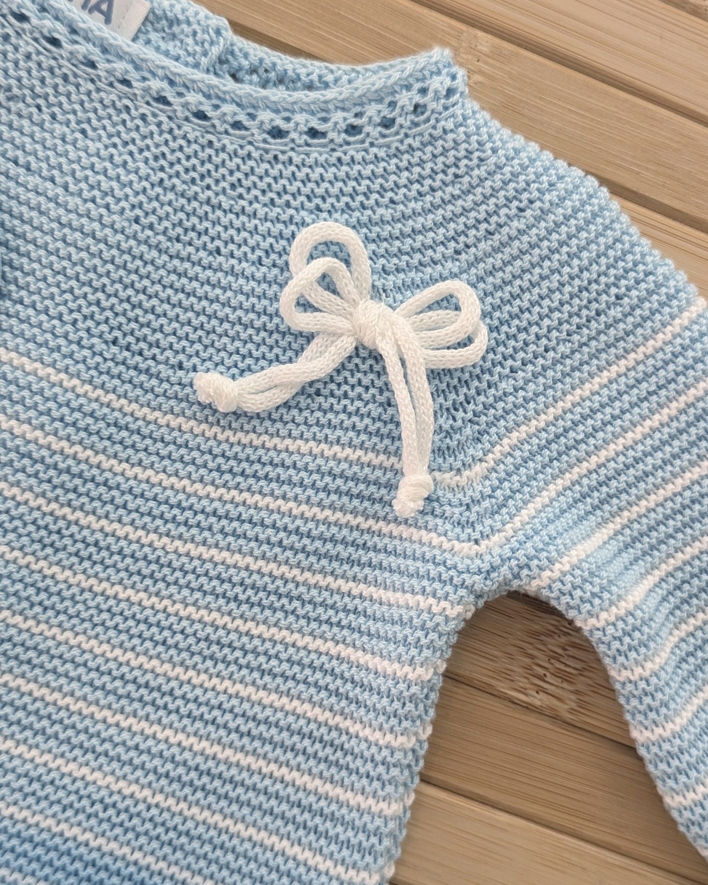 Conjunto Polaina Rayado Lazo Azul - Colección Lebeche de Juliana