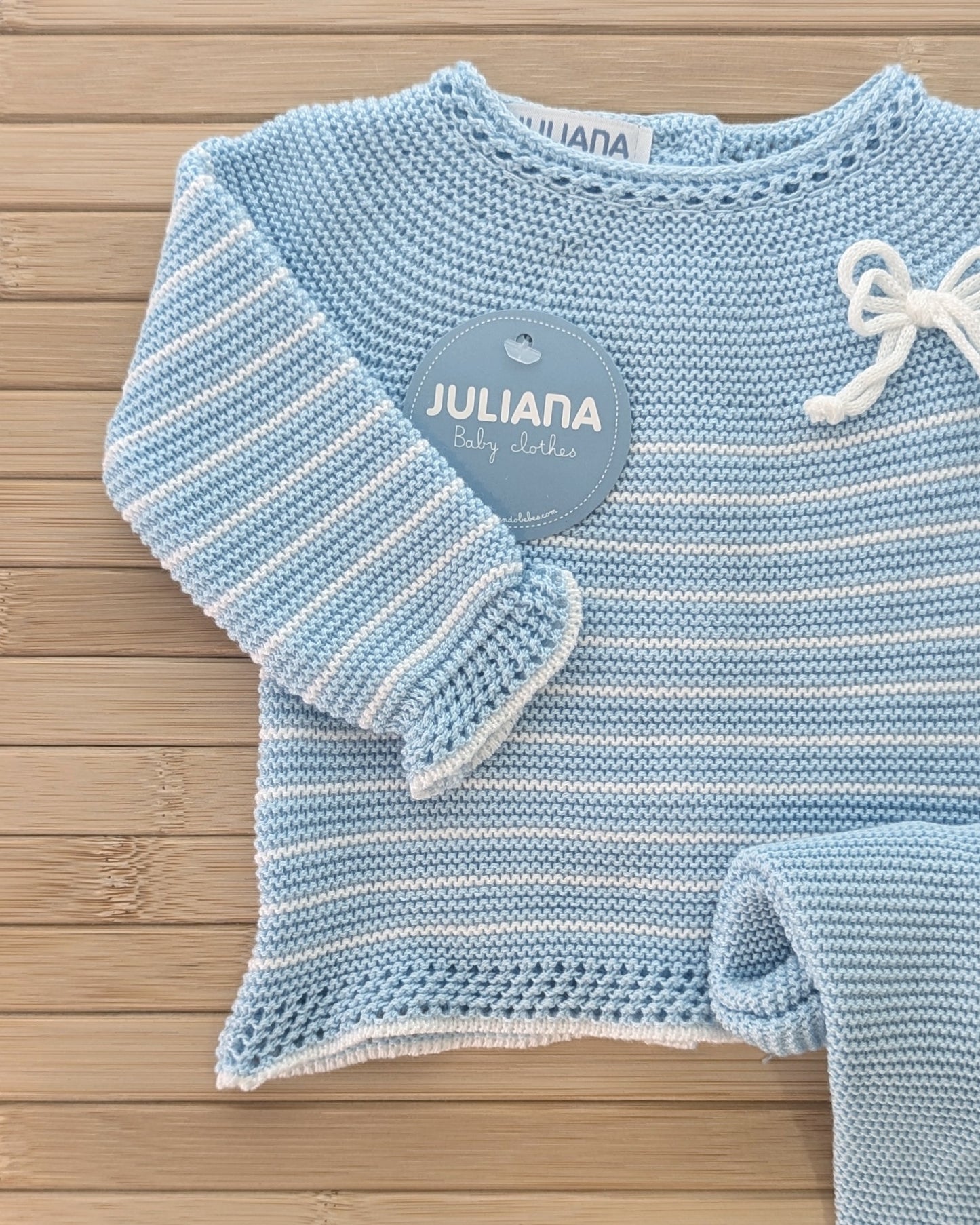 Conjunto Polaina Rayado Lazo Azul - Colección Lebeche de Juliana