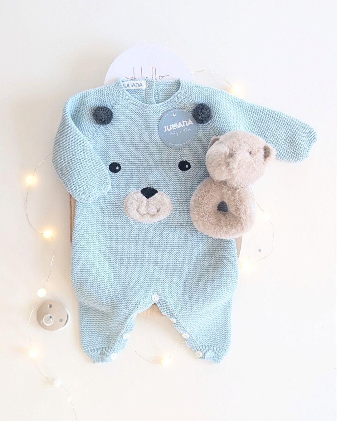 Pelele Bebé Largo Cara Osito Verdeagua 25630 - Colección Cuento de Juliana