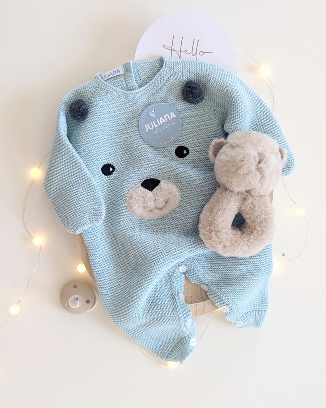 Pelele Bebé Largo Cara Osito Verdeagua 25630 - Colección Cuento de Juliana