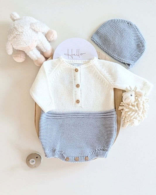 Pelele Punto Con Capota Bicolor Celeste Cielo - Micolino