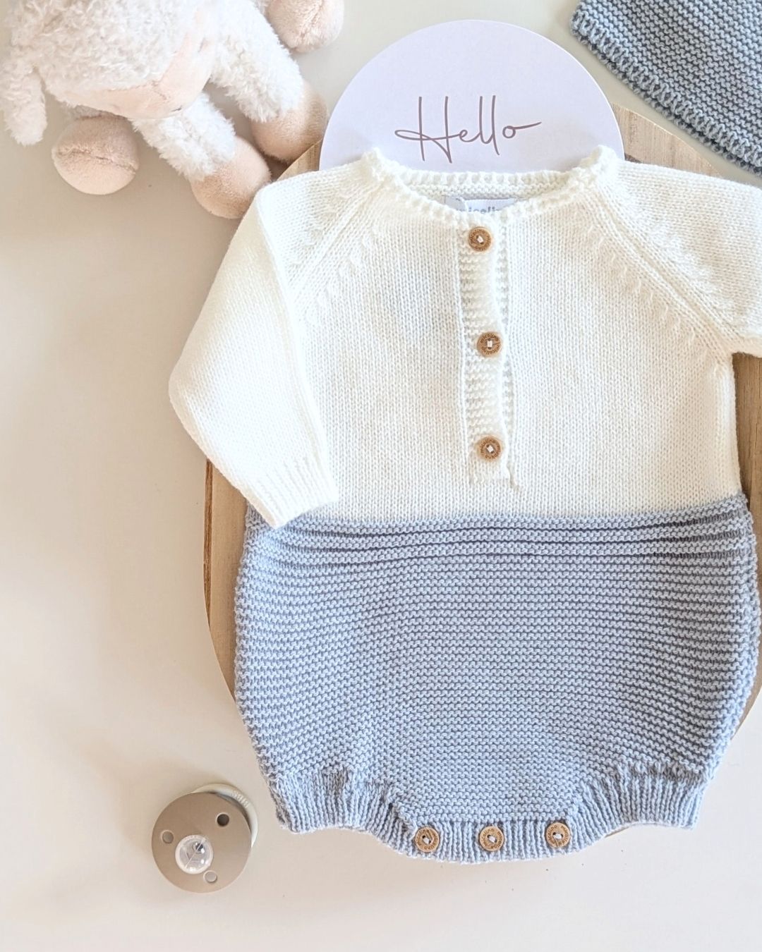 Pelele Punto Con Capota Bicolor Celeste Cielo - Micolino