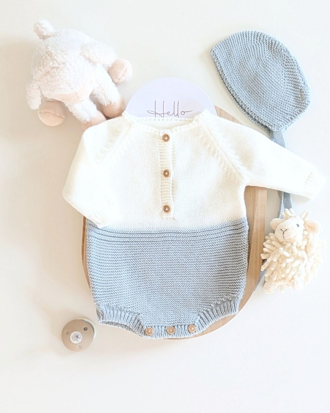 Pelele Punto Con Capota Bicolor Verde Seda - Micolino