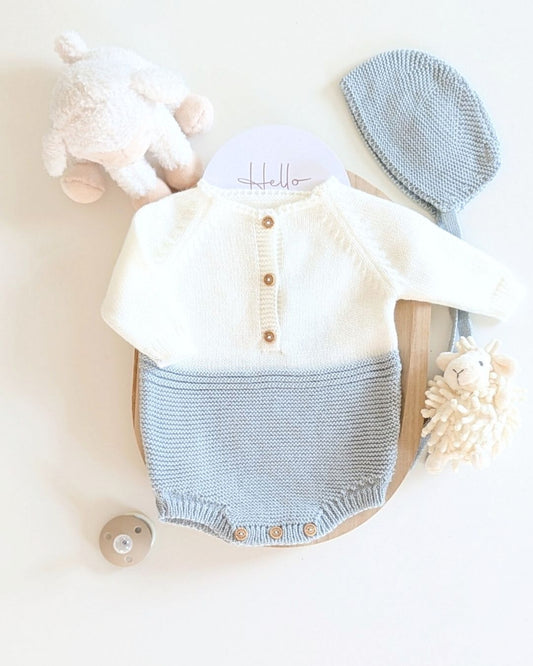 Pelele Punto Con Capota Bicolor Verde Seda - Micolino