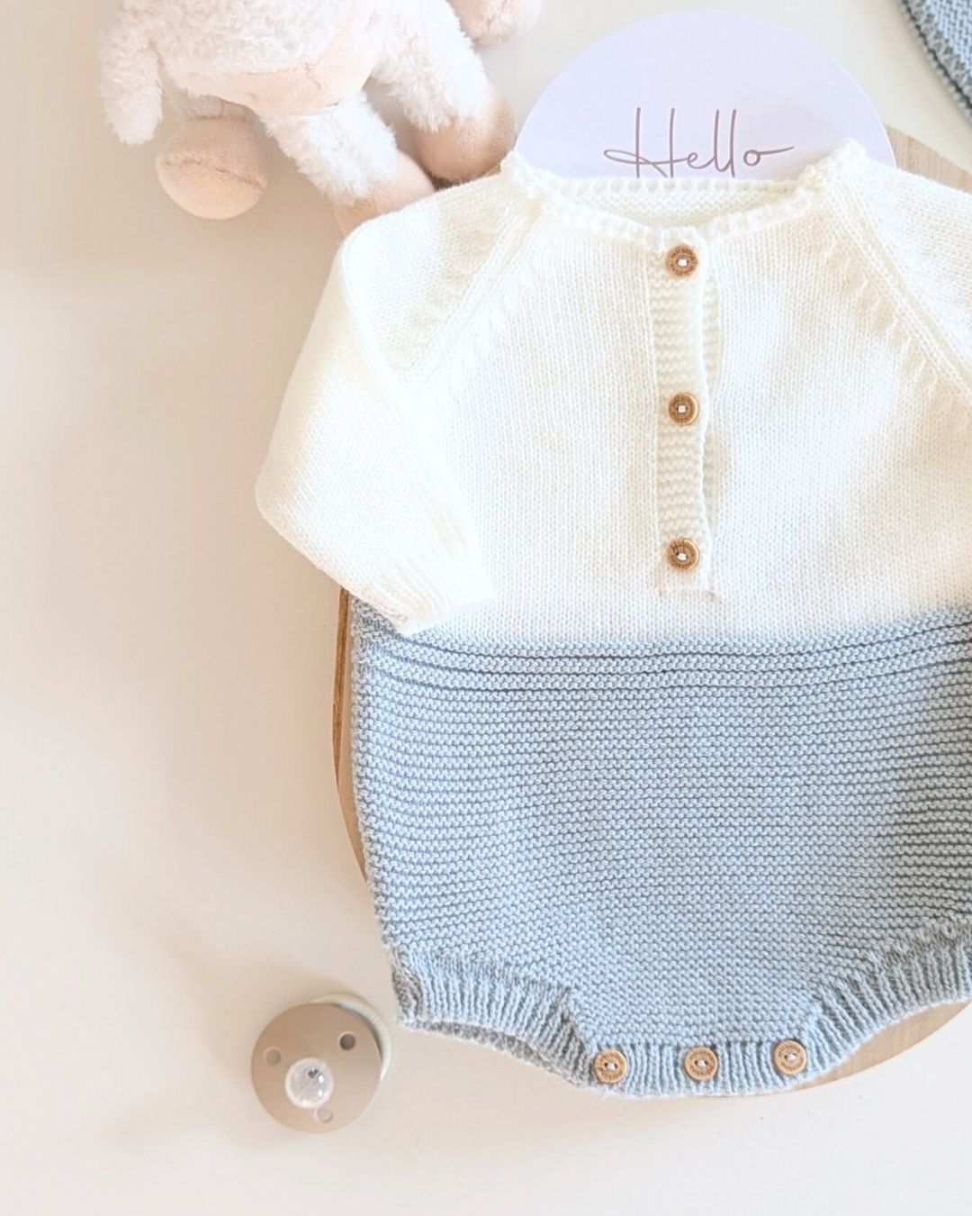 Pelele Punto Con Capota Bicolor Verde Seda - Micolino